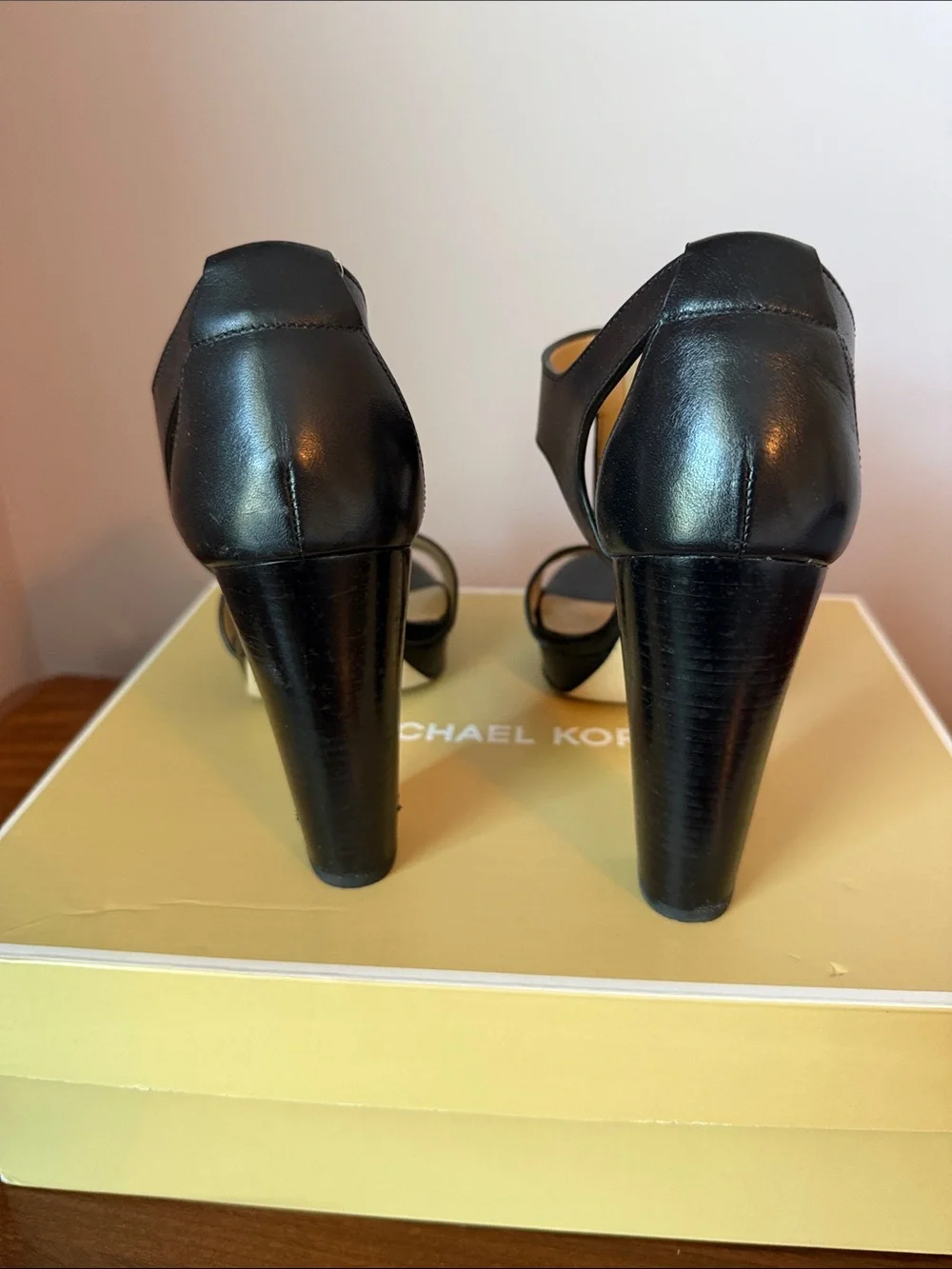 MICHAEL KORS Black Leather Zip-Front Platform Heels
